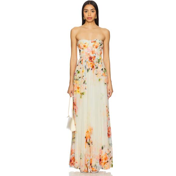 HEMANT AND NANDITA Corsetted Long Dress in Ivory Floral - Picture 2 of 12